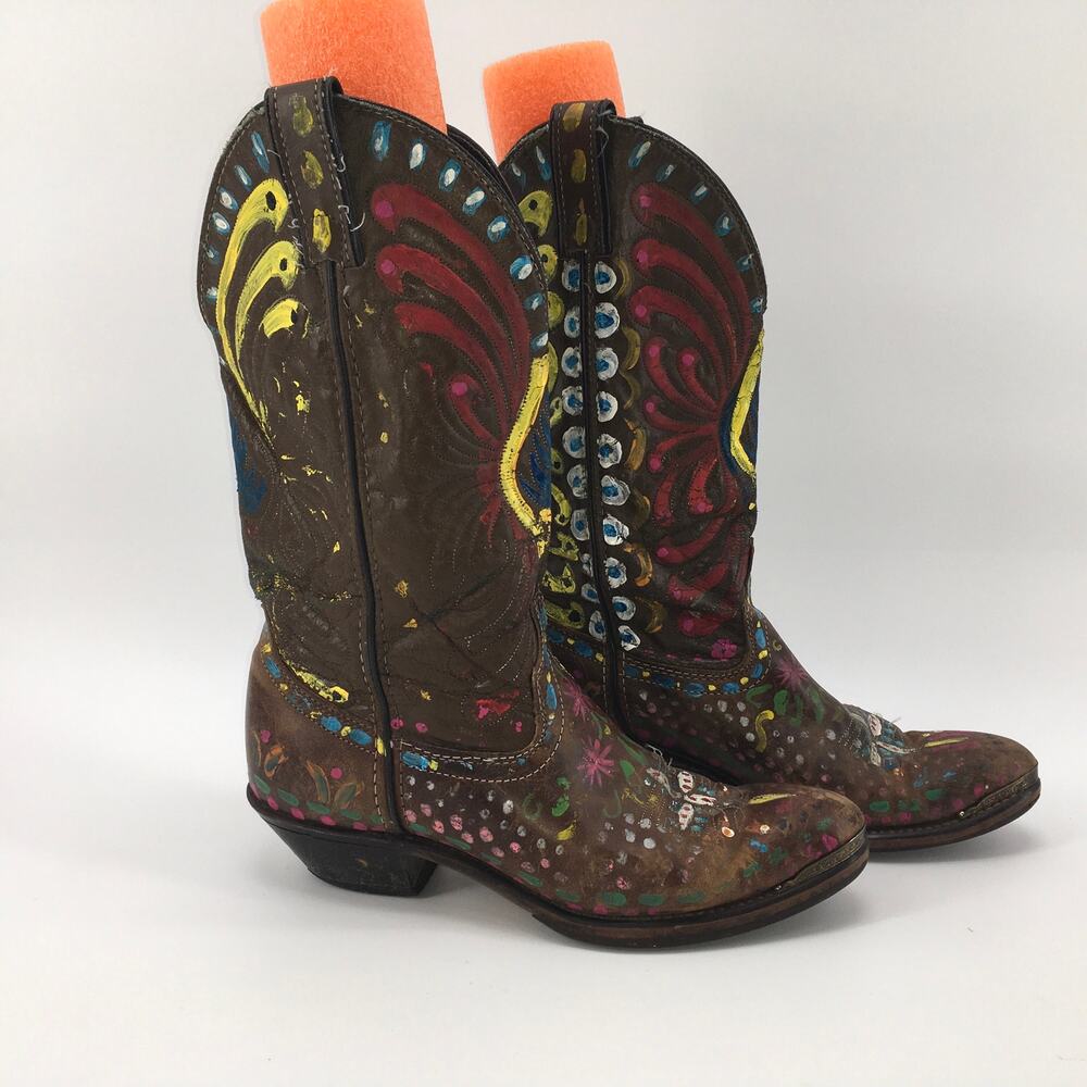Laredo Vintage Womens Hand Painted Western Boot Brown 7.5 Leather Custom OOAK